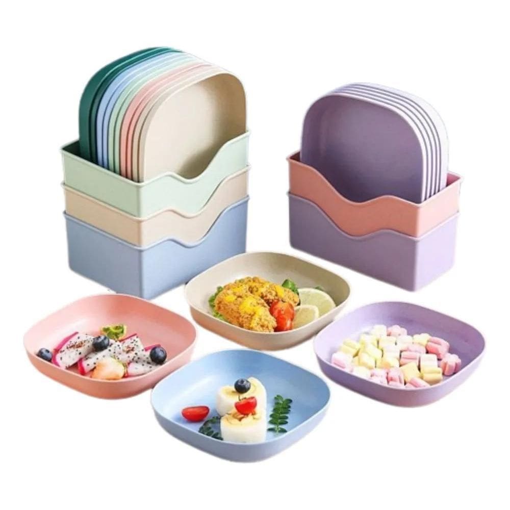 Kit 10 Pratos Coloridos Para Servir + Base Organizador F5164