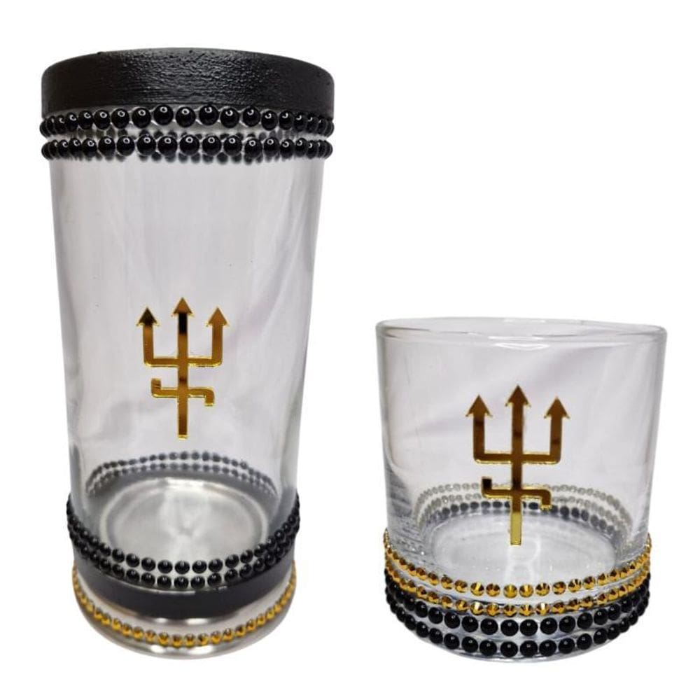 Kit Porta Vela E Copo Exu Do Ouro Tridente + Presente