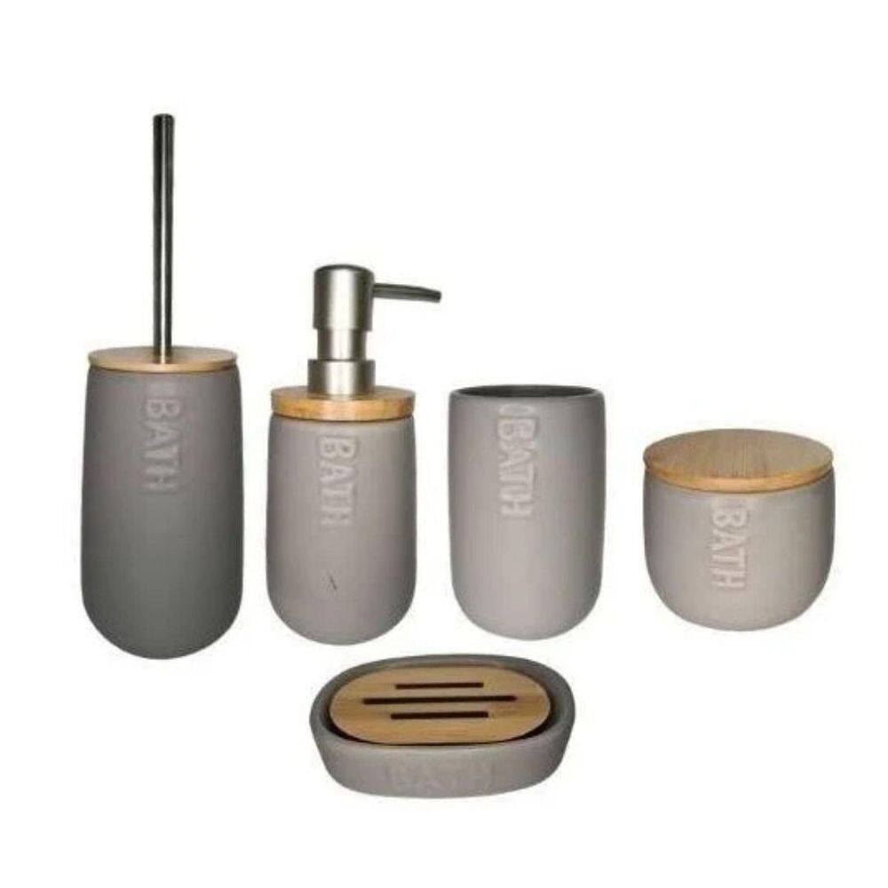Kit Banheiro Nature Cinza 5 Peças Mai Home