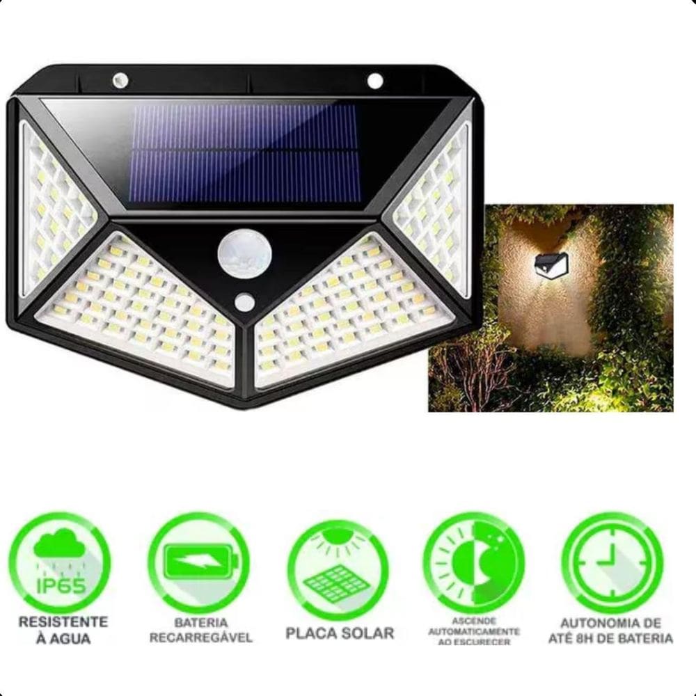 Arandela Luminária Solar De Parede 100 Leds Sem Fio