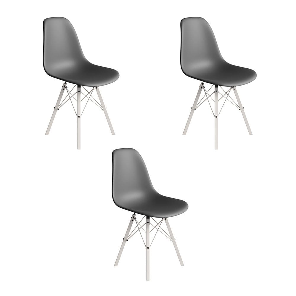Conjunto 3 Cadeiras Eames Estilo Moderno em Ferro Branco com Assento Cinza