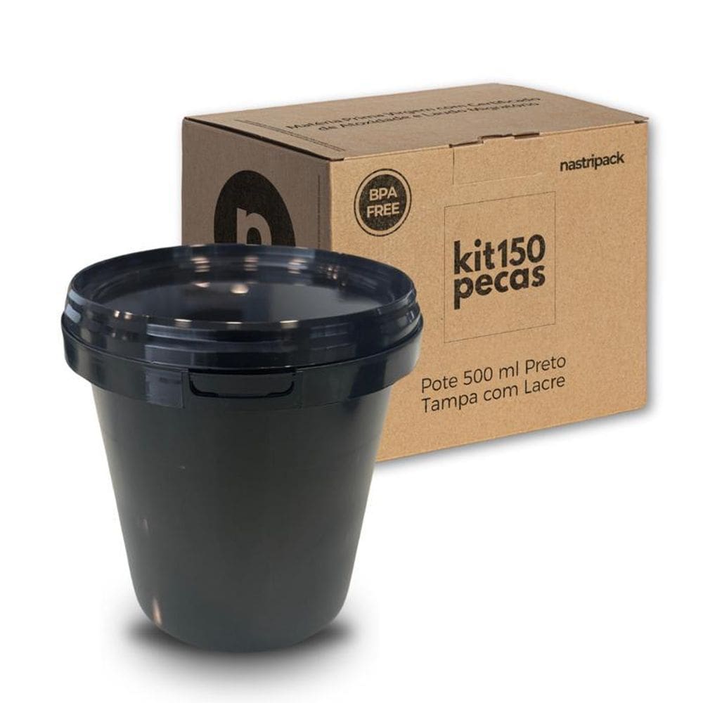 Pote De Plástico Preto Lacrado - 150 Pçs