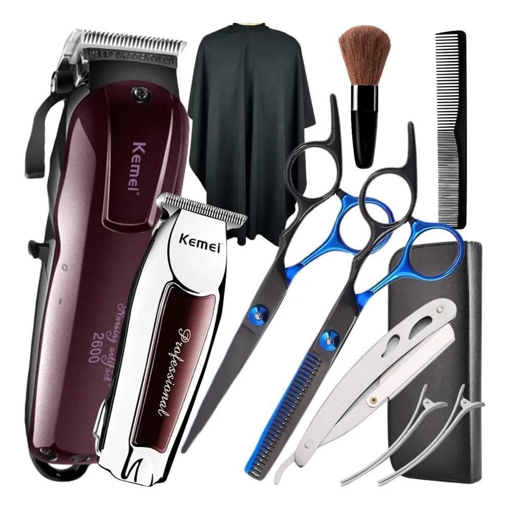 10X Kit Máquina De Corta Cabelo Tesouras Barbeiro Profissio