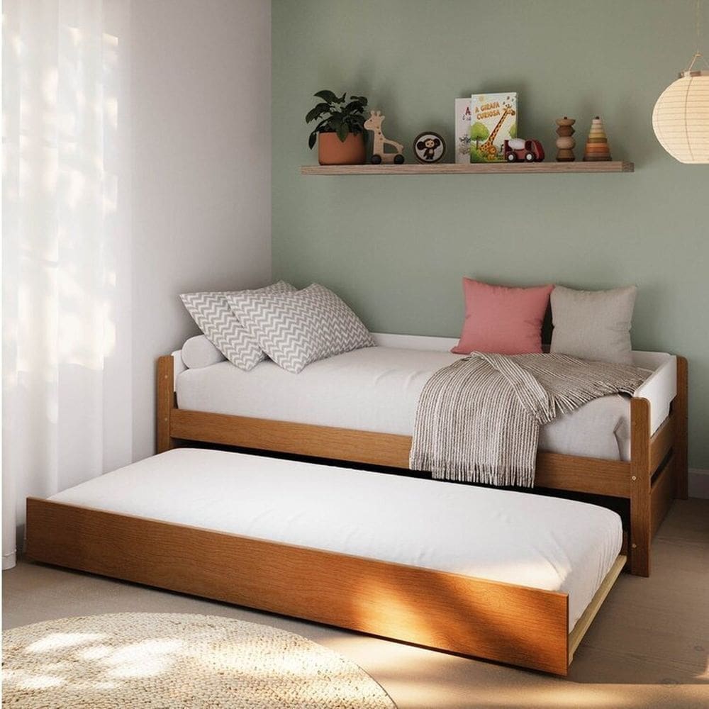 Bicama Solteiro Casatema em Madeira Maciça Aria Casatema Madeiraoriginals Nogueira/Branco