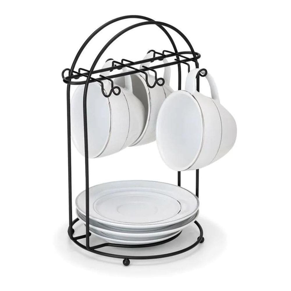 3X Suporte Organizador Para Xícaras E Pires De Chá Aço Preto