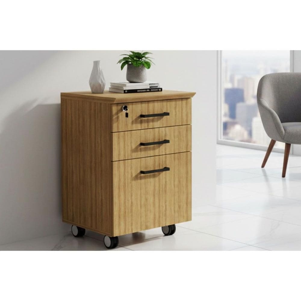Gaveteiro p/ Escritório ME-4196 c/ 3 Gavetas (1 c/ Chave) Amêndoa - Tecno Mobili