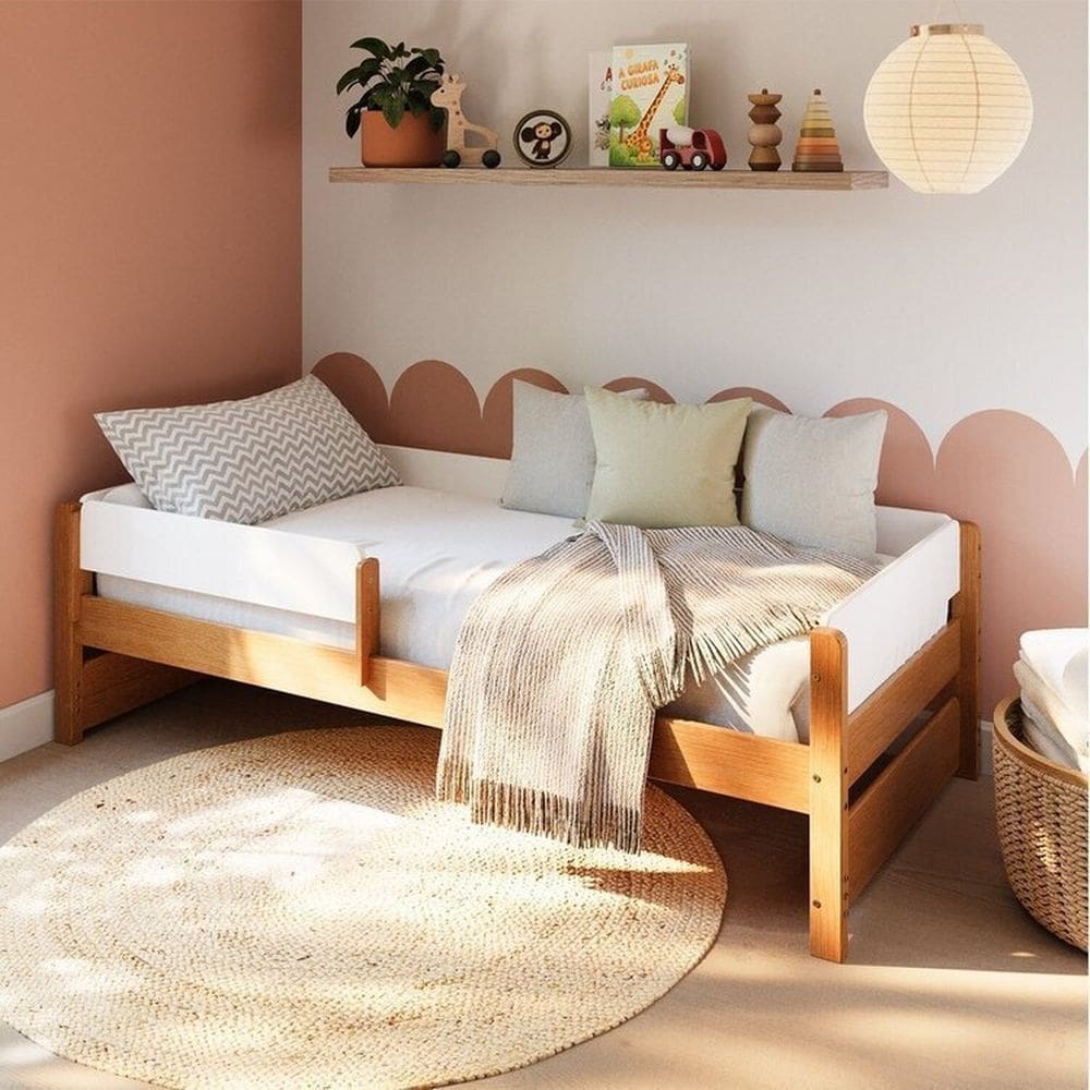 Cama Solteiro Reversível com Grade de Proteção Lateral Aria Casatema Madeiraoriginals Nogueira/Branco