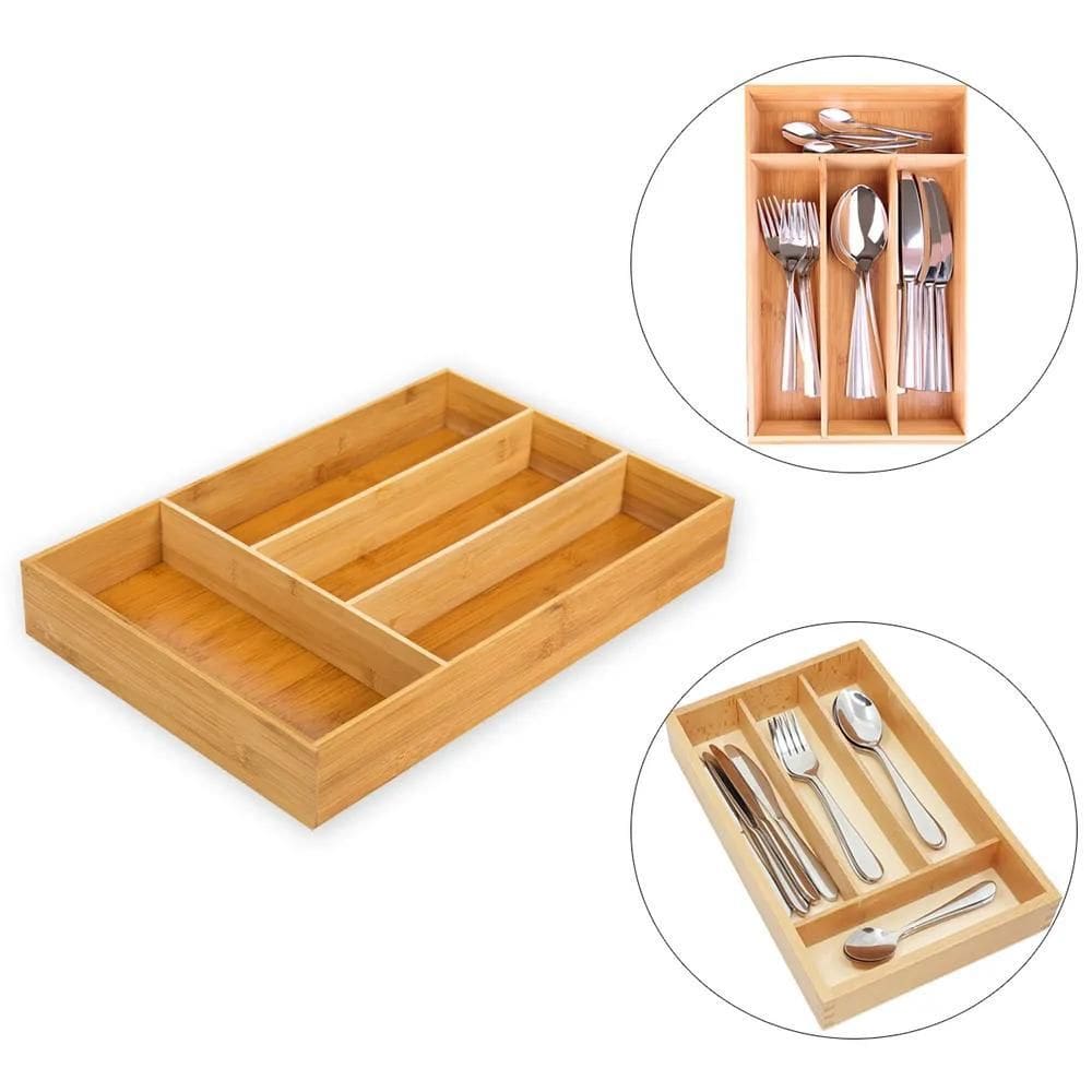 Porta Talheres Organizador Gaveta Bambu E Mdf 4 Divisorias C