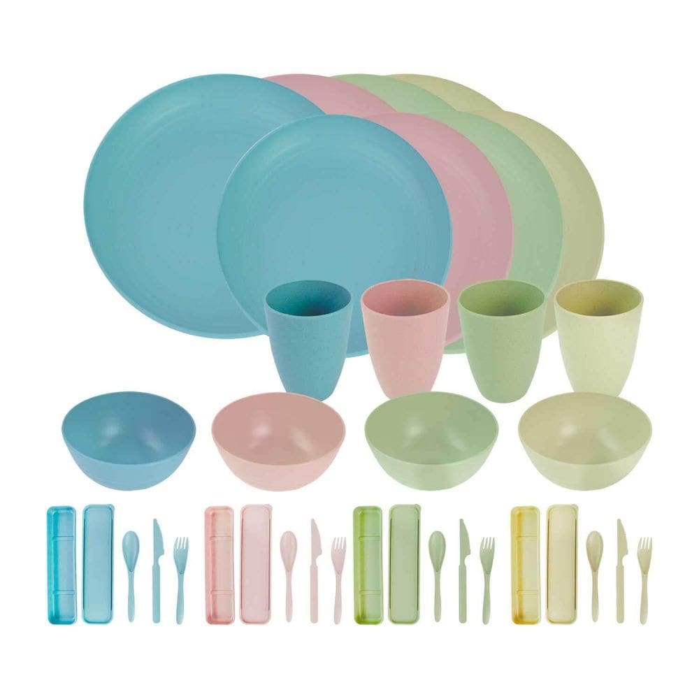 Conj. Louças Fibra De Trigo Premium 32Pçs Bpa Free Colorido