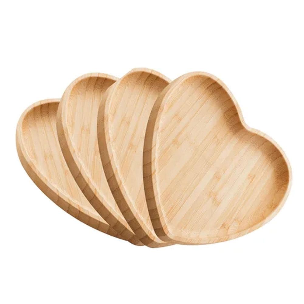 Kit 4 Travessa Coração Bambu 12,5Cm Class Home Bandeja