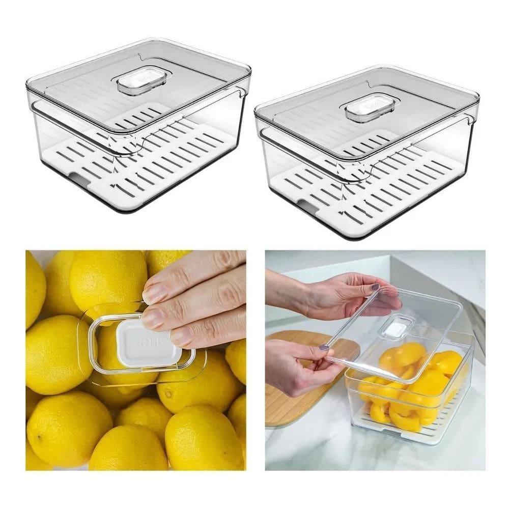 3X Kit 2 Organizadores De Geladeira 2,2L Clear Fresh Com Ces