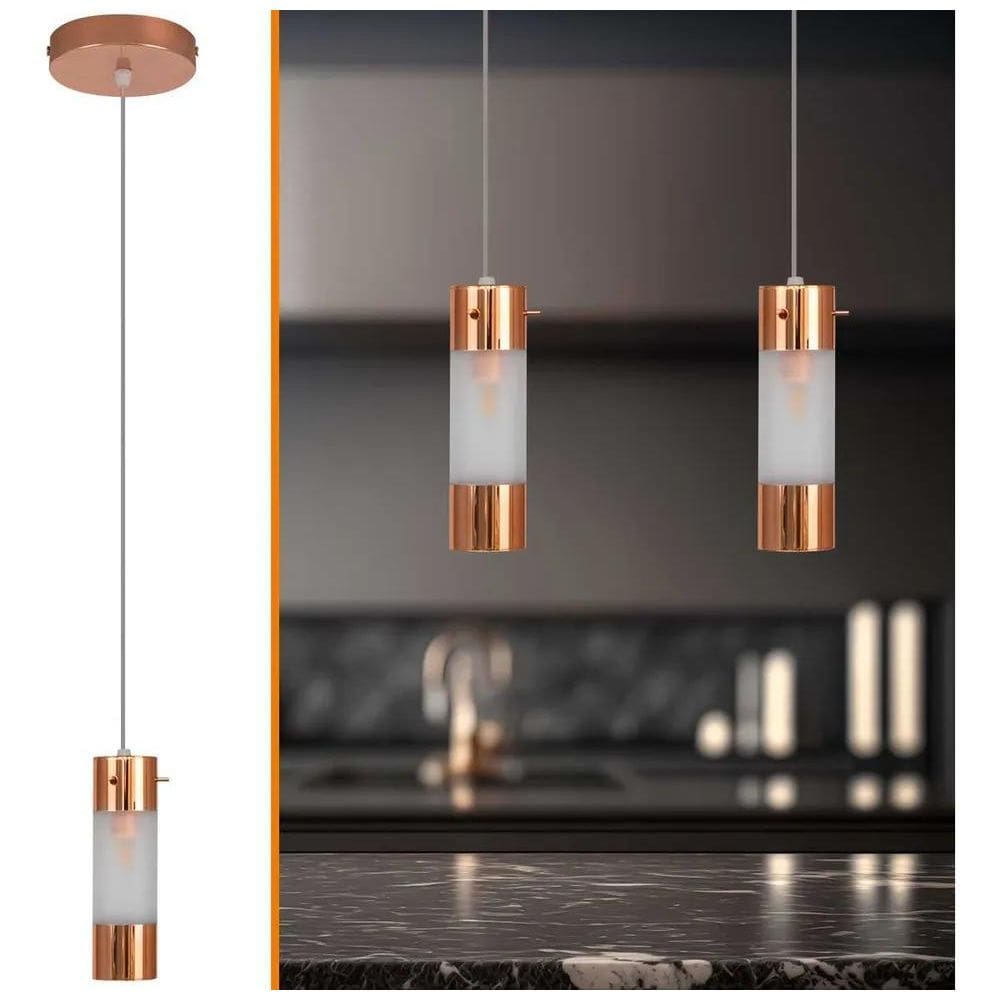 2X Luminaria Pendente Sala Quarto Teto Moderno Aço Vidro Cob