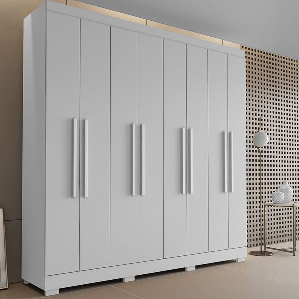 Guarda Roupa Casal Ambiente Porto 8 Portas 4 Gavetas Branco Brilho - Aramóveis