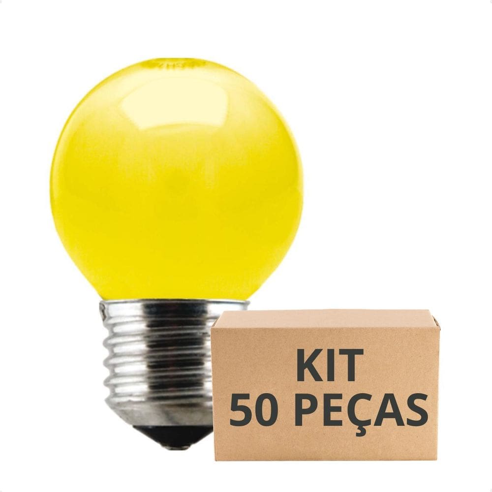 Kit 50 Lâmpadas Incand Bolinha Colorida 15W E27 Amarelo 220V