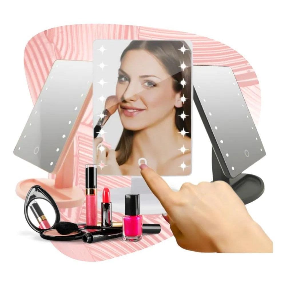 Espelho De Mesa 16 Led Portátil Maquiagem Camarim Regulagem