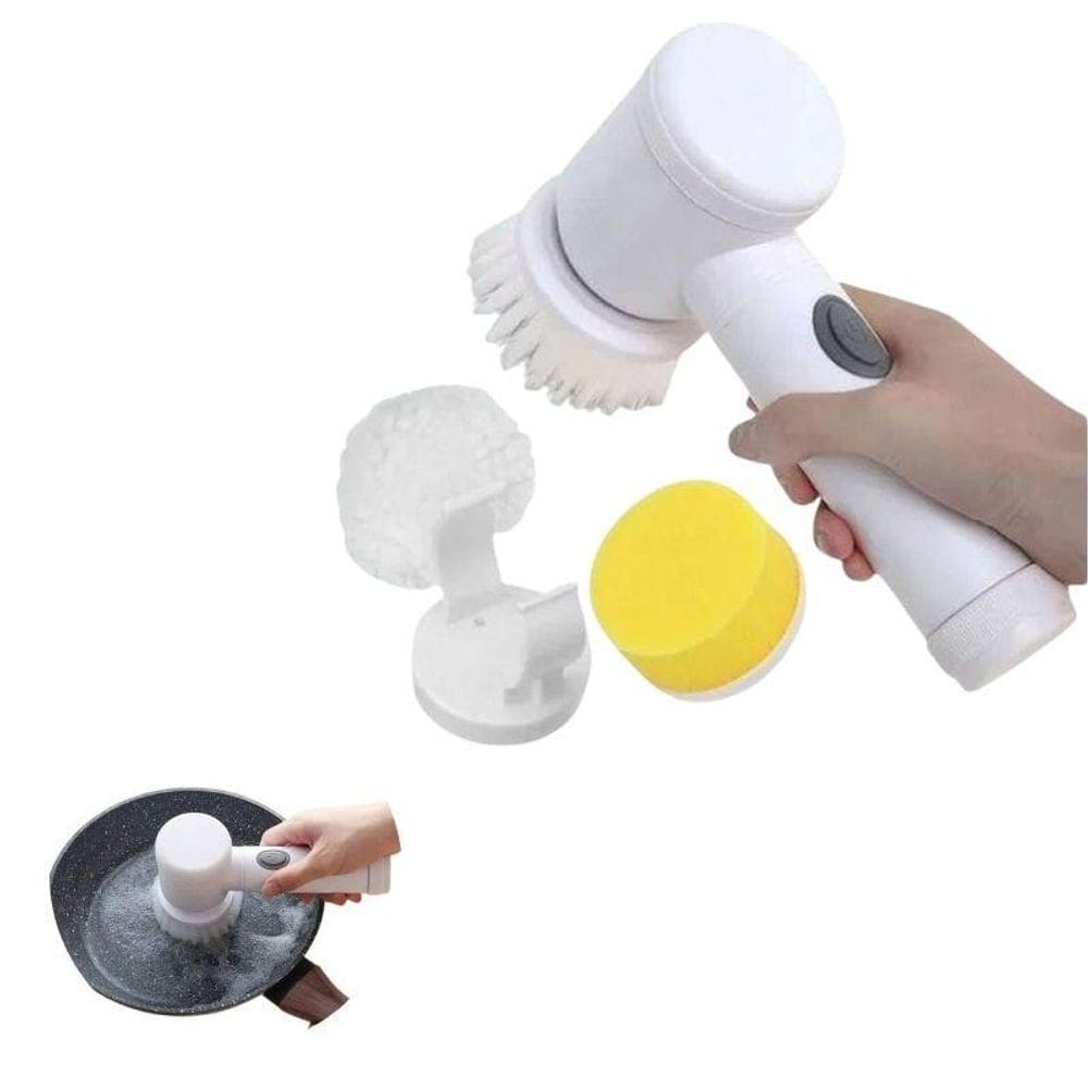 Escova Giratória Branca Multiuso Recarregável Usb 03 Cabeças