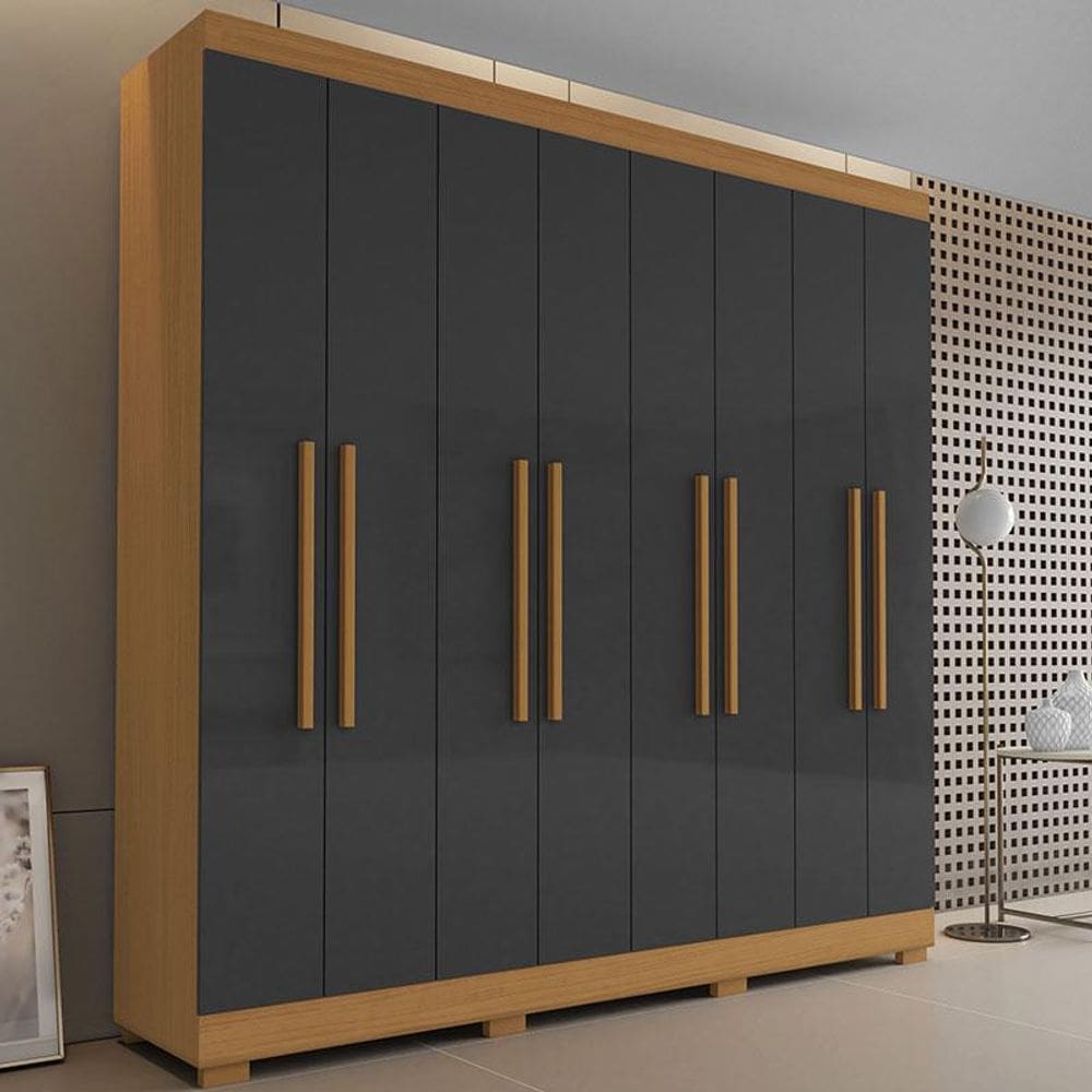 Guarda Roupa Casal Ambiente Porto 8 Portas 4 Gavetas Freijó Grafite - Aramóveis