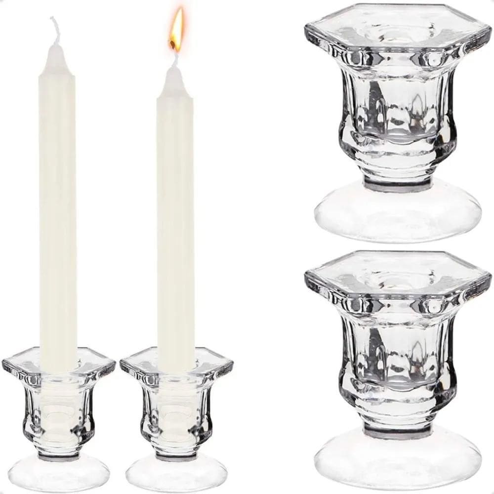 Kit 2 Castiçal De Vidro Porta Vela Enfeite Decoração Veneza