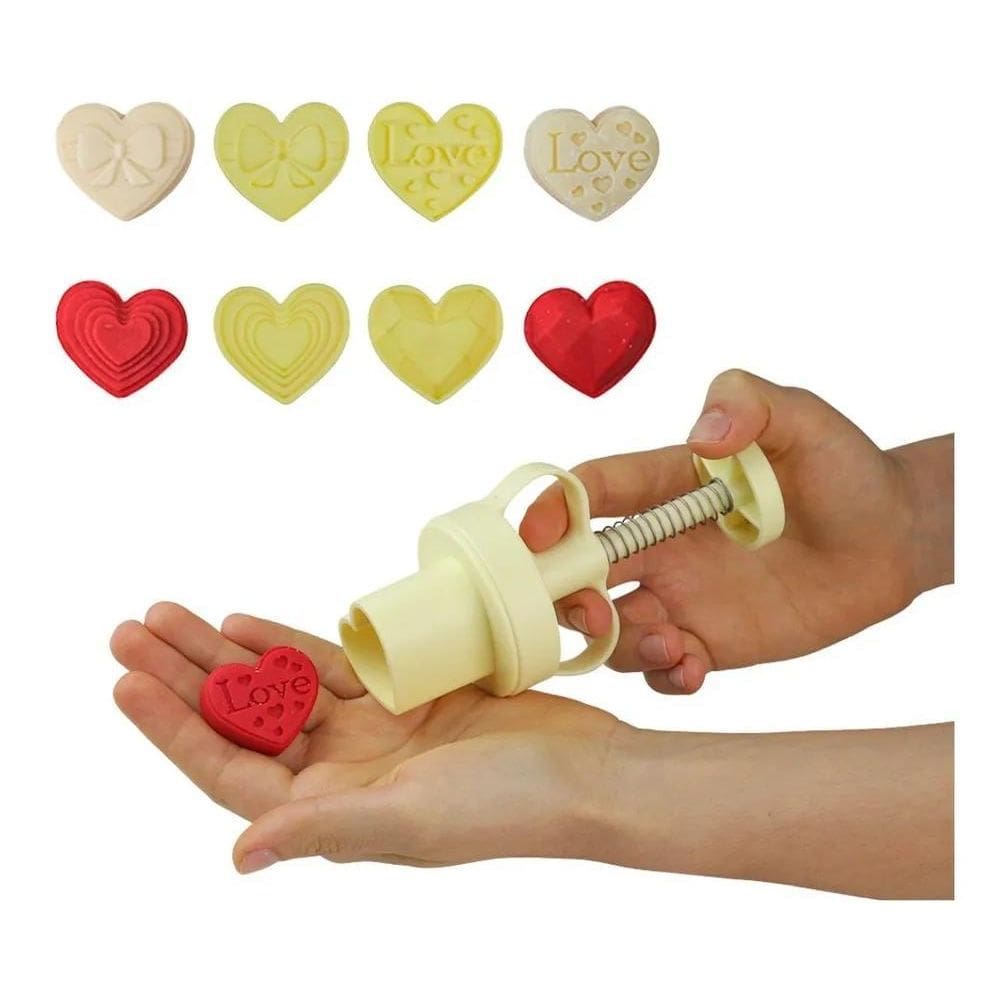 3X Ejetor Max Coração Doce Massa Biscoito + 4 Moldes Bluesta