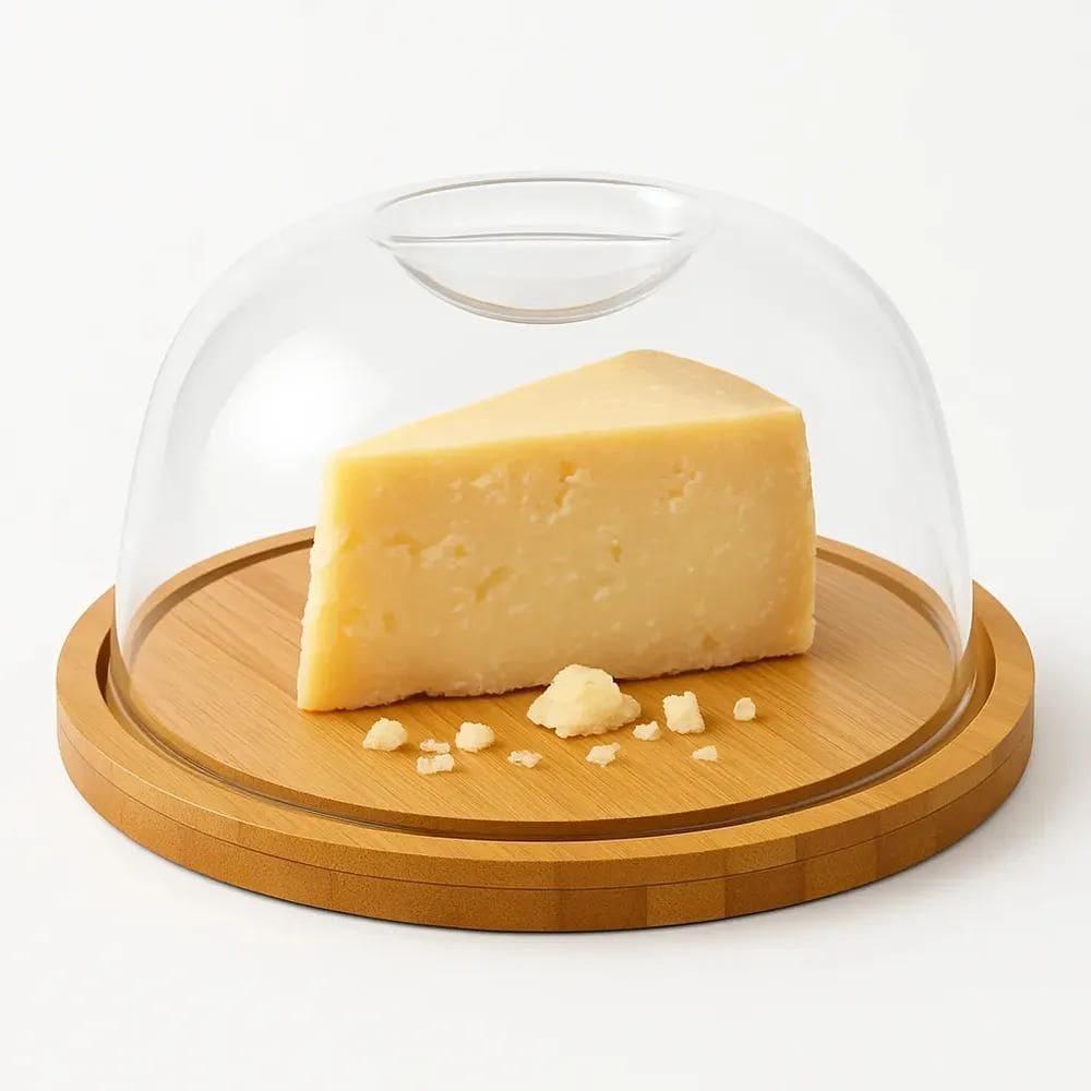 2X Porta Queijo Queijeira Prato Bambu Tampa Acrílica Suporte