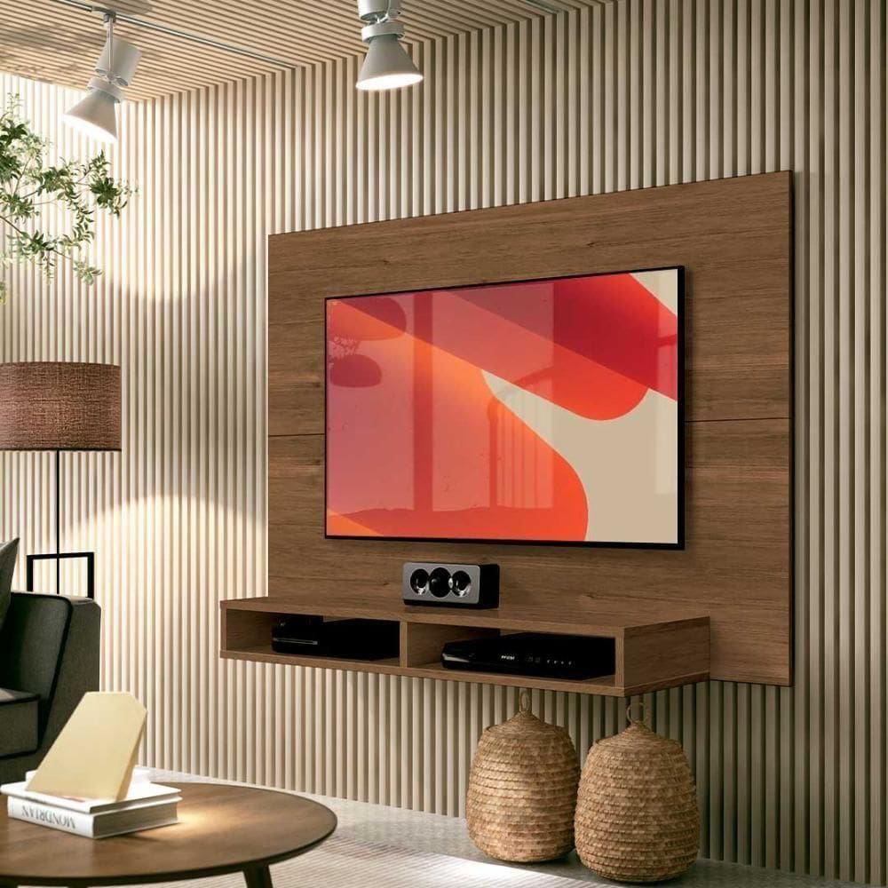 Painel Pequeno Para 43 Polegadas Suspenso 1,20m Com Nicho Nogueira