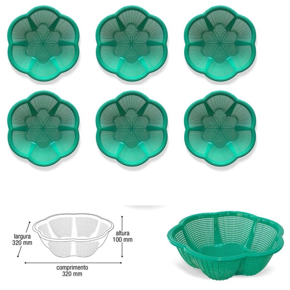 Kit 6 Cesto Fruteira De Centro De Mesa Cor Verde Plástico