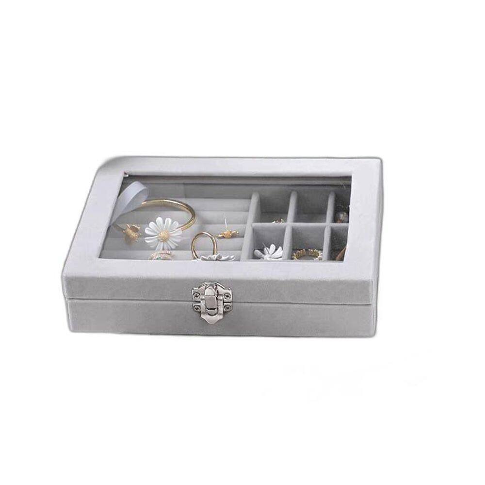 Estojo Porta Joias Organizador Tampa Transparente Divisória