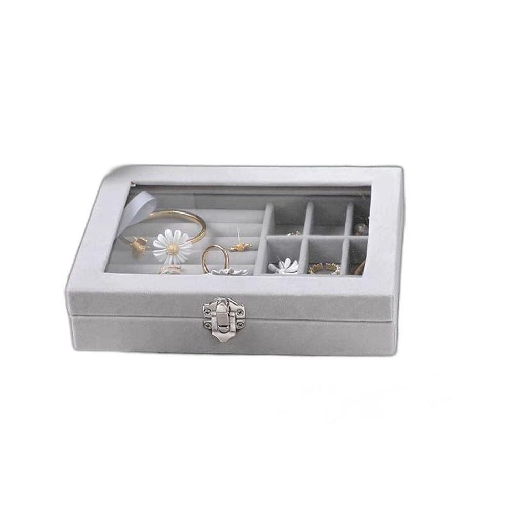 Estojo Porta Joias Organizador Tampa Transparente Divisória