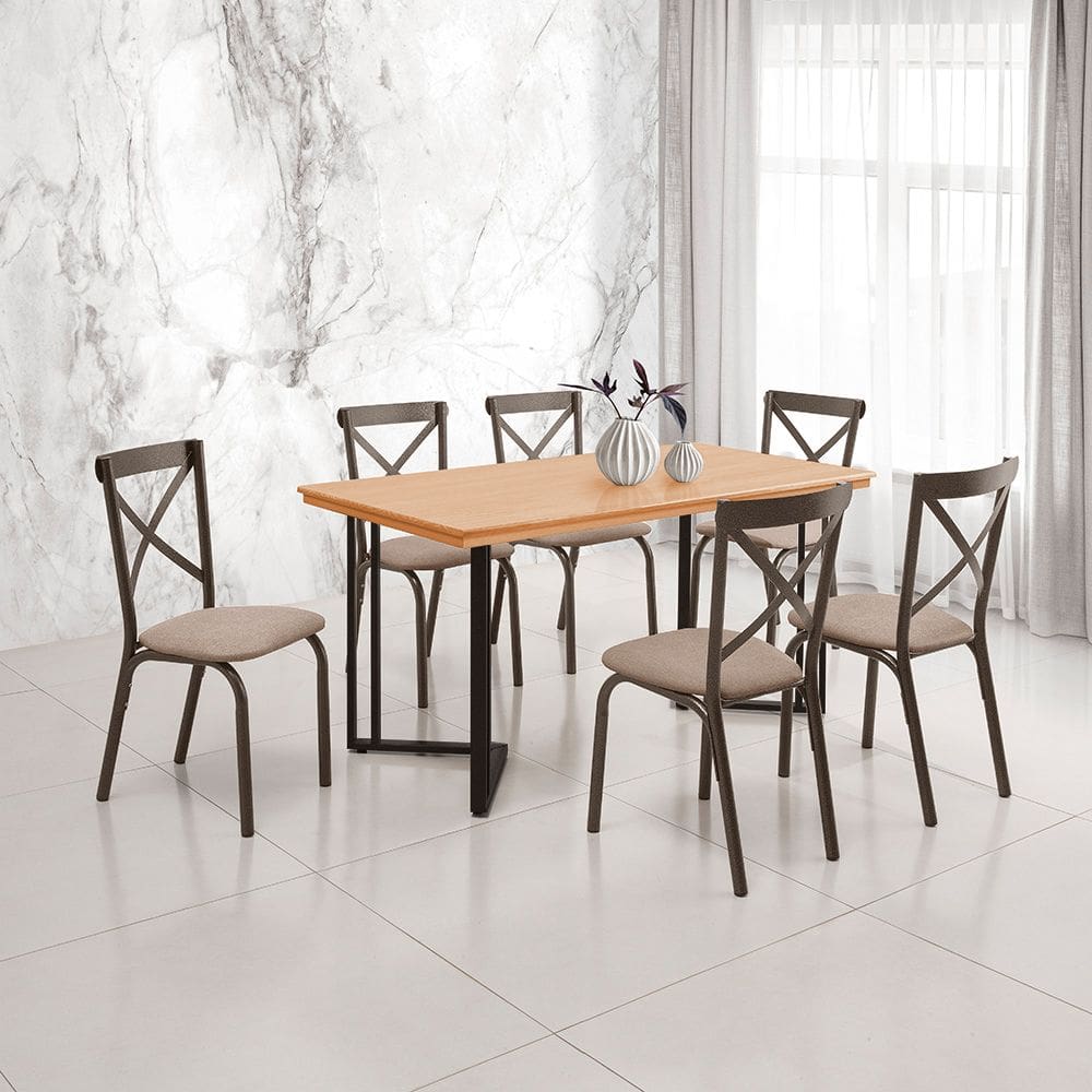 Mesa Michigan 160cm Estilo Contemporâneo com Pés de Madeira Imbuia Base Preta