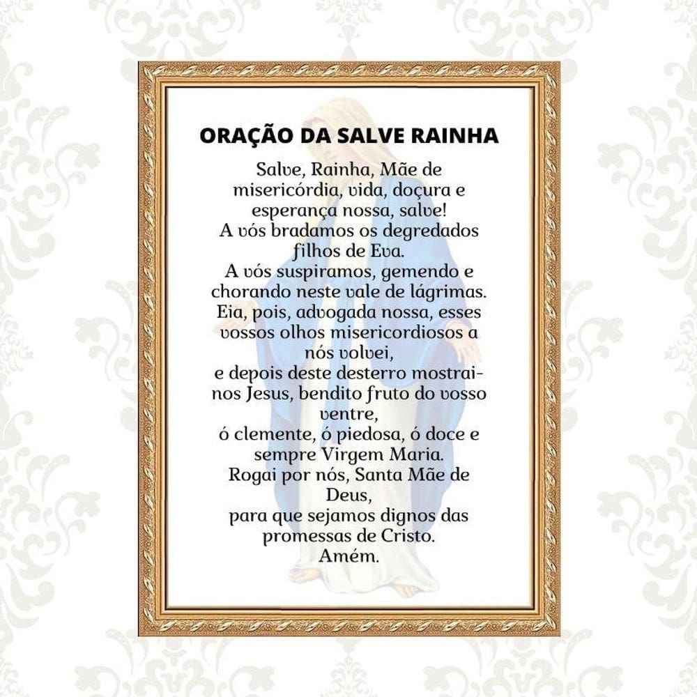 Quadro Moldura Dourada Oração Salve Rainha 33X24Cm