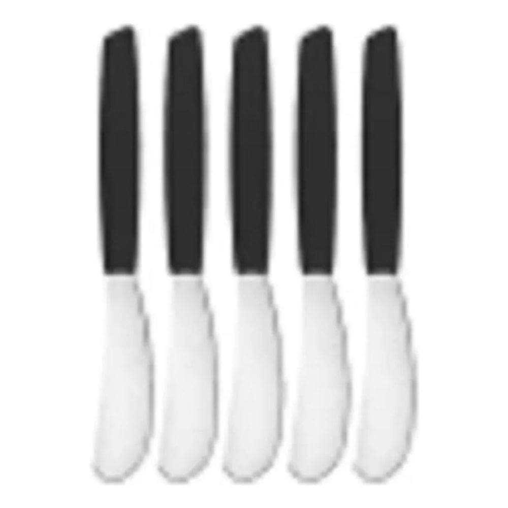 10X Jogo 6 Espátulas Cabo Preto Manteiga Faca Patê Geleia A