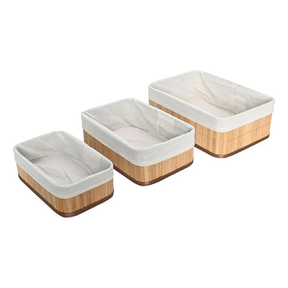 10X Jogo De 03 Cestos Organizadores De Bambu Claro Mimo Sty