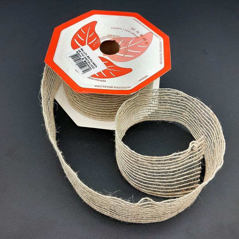 Rolo Fita Juta Metálica Decoração Natal 60mm x 50m Kit 8pçs
