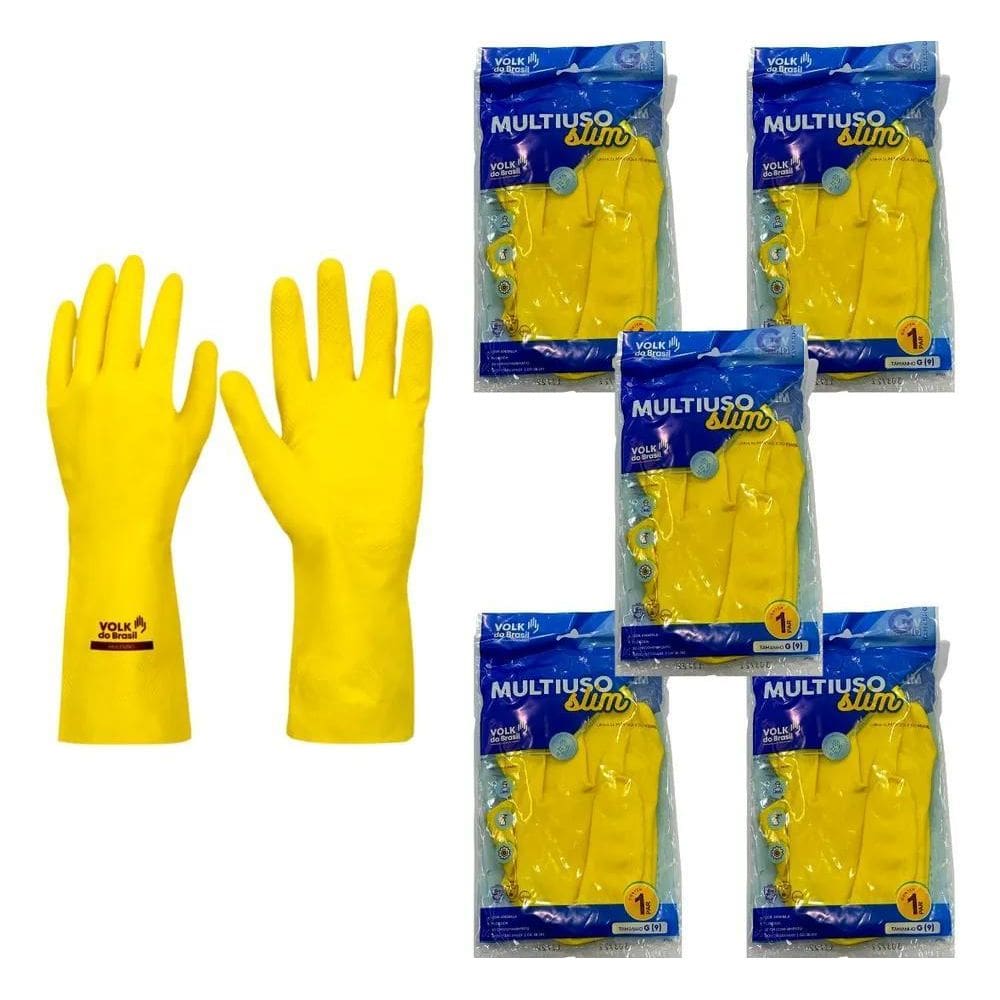 2X Kit 5 Prs Luva Látex Amarela Forrada Multiuso Limpeza Lou
