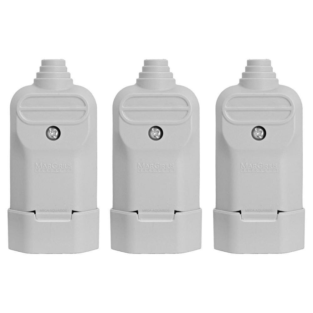 3 Tomada Plug Fêmea Prensa Cabo 3 Pinos Finos 10A Cinza