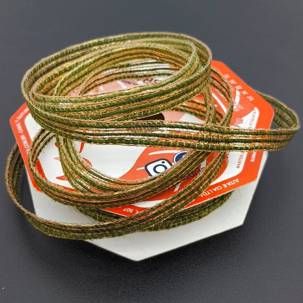 Rolo Fita Juta Verde Gold Decoração Natal 10mm 10m Kit 6pçs