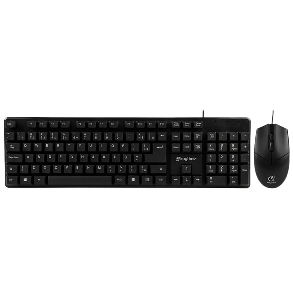 Kit Teclado Membrana e Mouse Keytime Minimal Full Size 1000DPI USB2.0 Preto - KYT00015