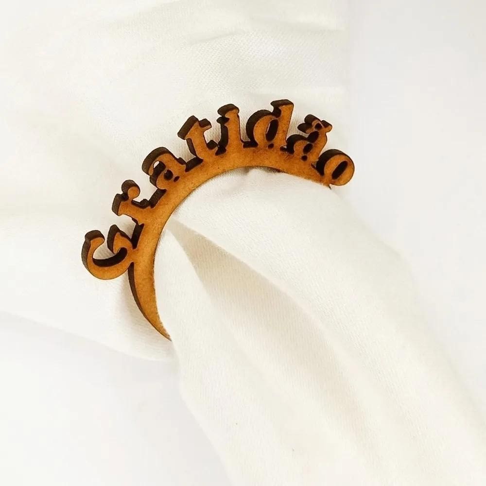 10X Porta Guardanapo Prendedor Anel Mdf Gratidão Mesa Posta