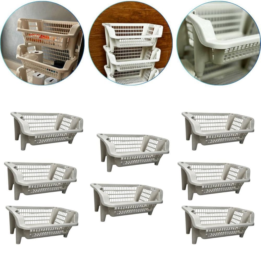 Kit 8 Cesto Expositor Organizador Empilhável 16 Lts Branco