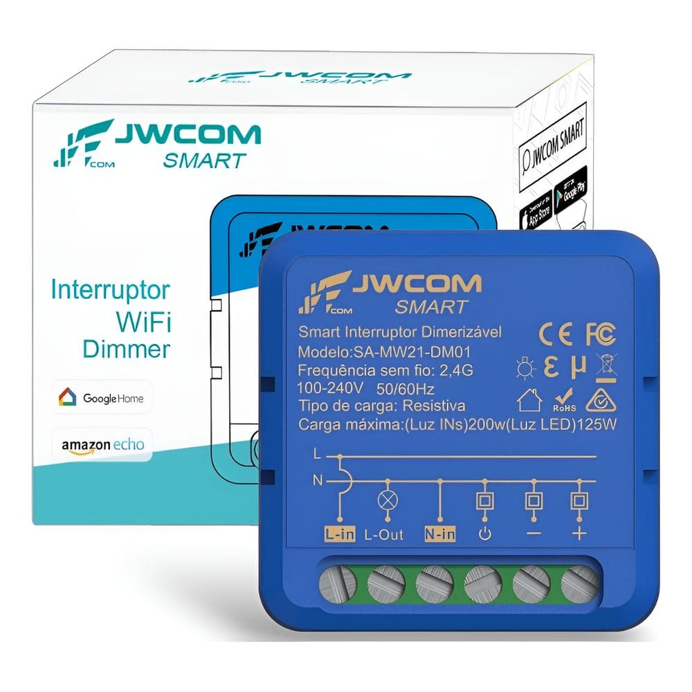 Mini Interruptor Relé WIFI Dimmer Dimerizável Alexa Tuya Azul SA-MW21-DM01