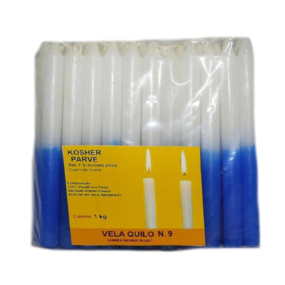 Vela Brilho Parve Kosher Numero 9 Pacote 1 Kg Azul