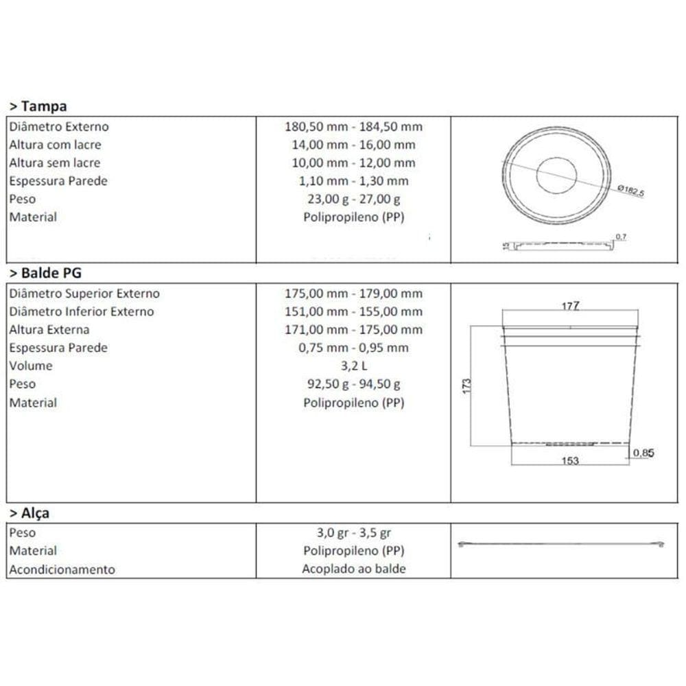 Balde 3,2L Transparente Para Uso Geral - 9 Pçs