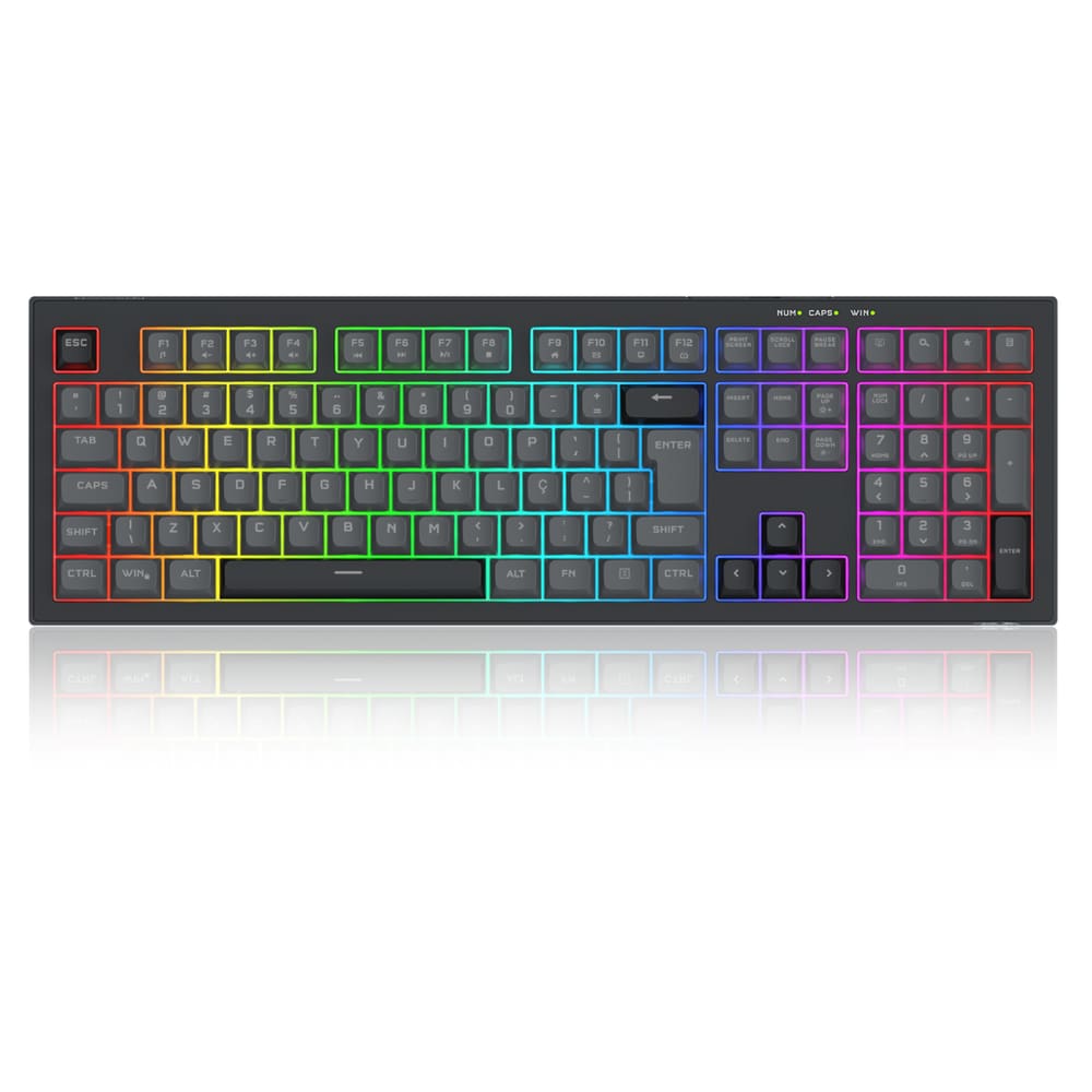 Teclado Gamer Membrana Redragon Crux Rainbow Full Size USB Preto e Cinza - K518-RGB-GB