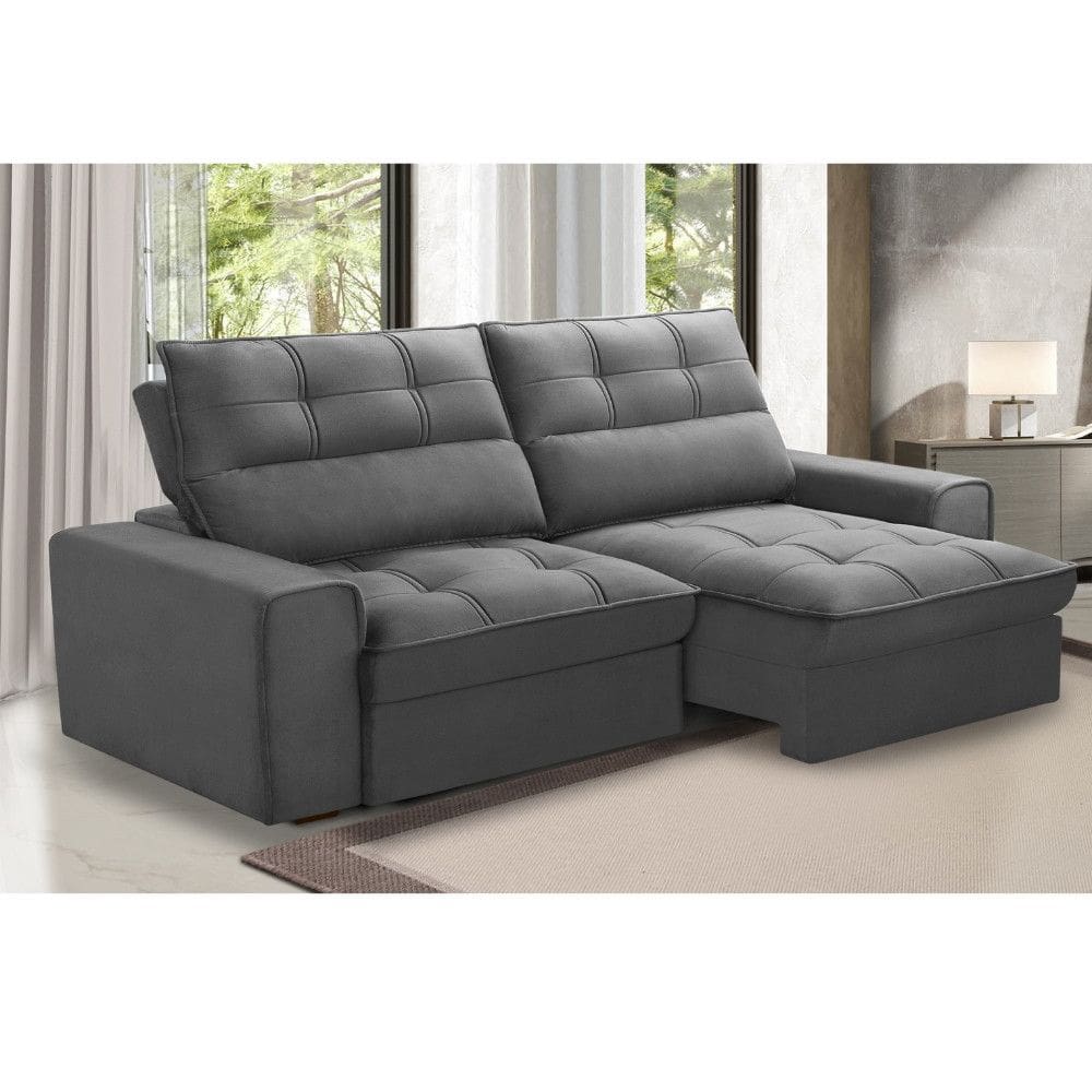Sofá 3 Lugares Retrátil Reclinável 230cm Veludo Narbone Ferguile