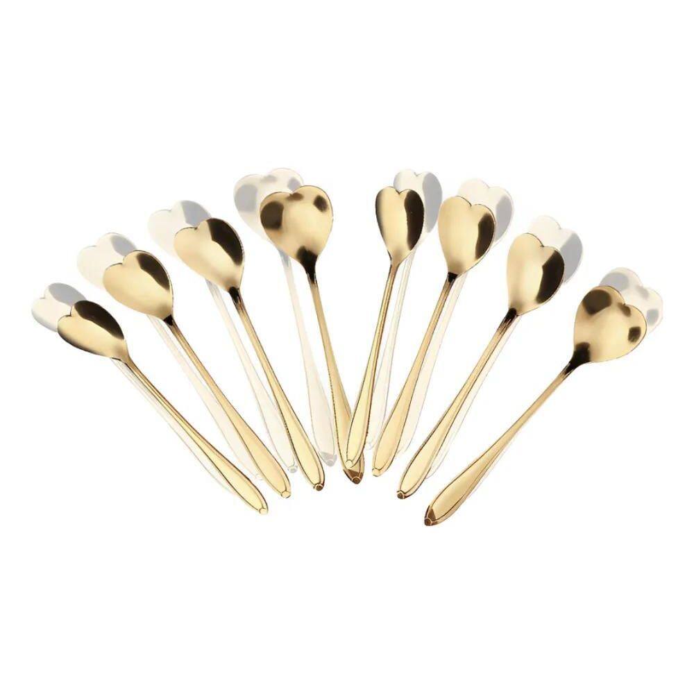 Colheres Aço Inox Douradas Heart Coração 13Cm Classic
