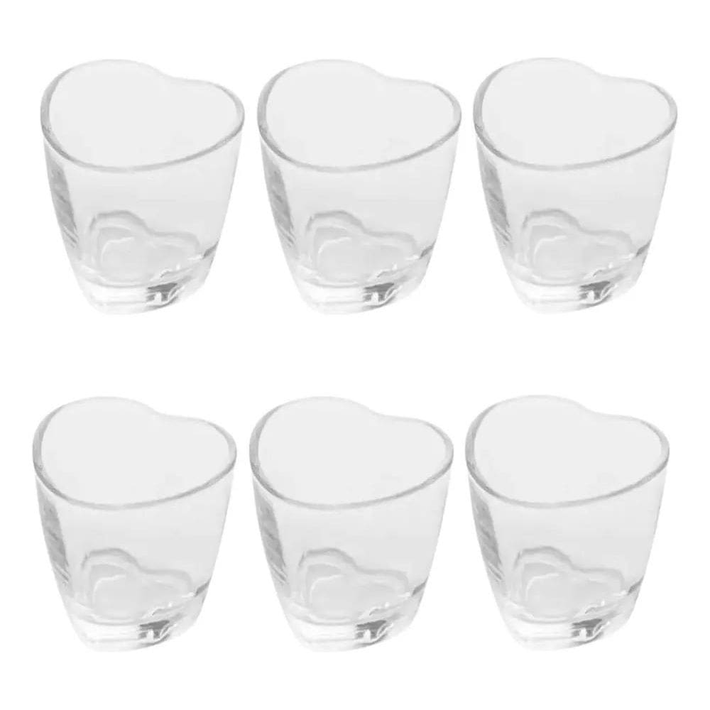 6 Mini Copos Coração Dose Shot Aperitivo Vidro 50Ml 5Cm Ke H