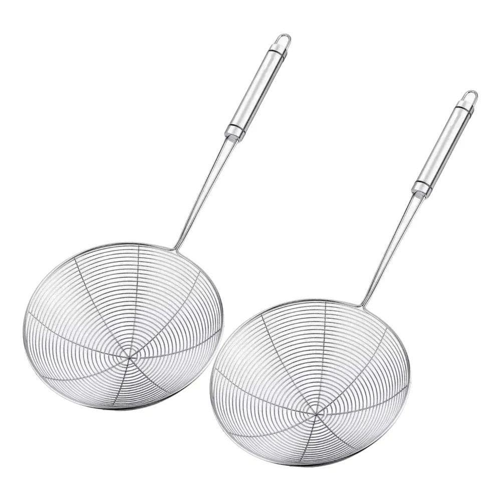2X Kit 2 Escumadeira Fritadeira De Inox Redonda Para Fritura