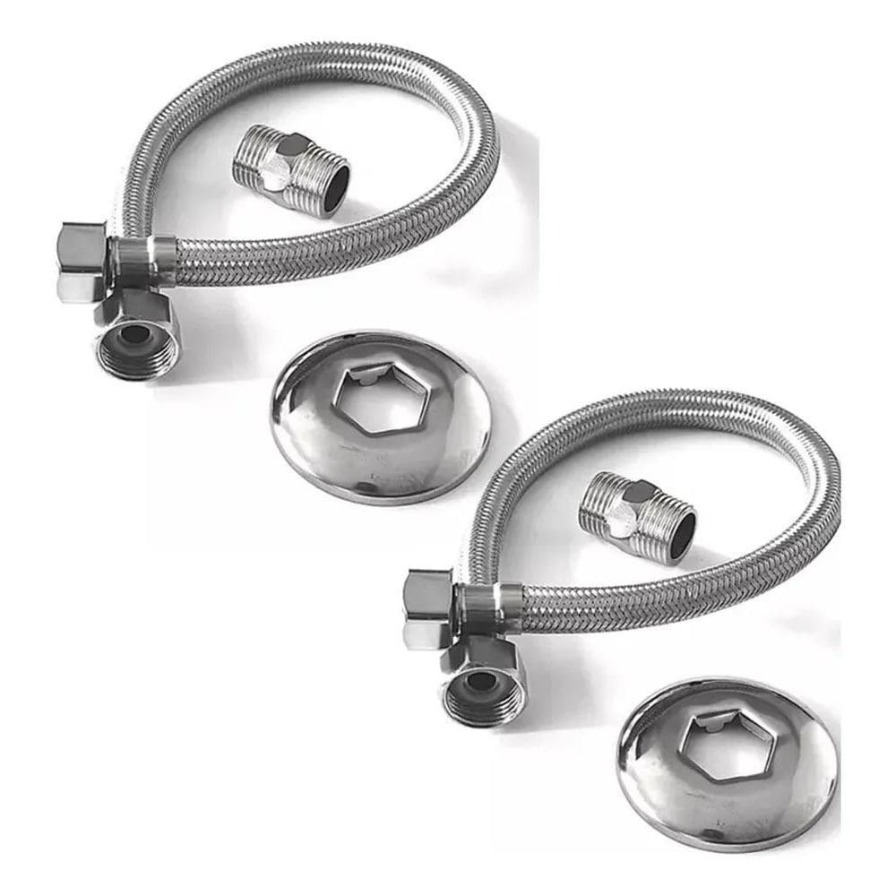 2 Engates Flexível Kit Rabicho Mangueira 40Cm Quente Fria Co