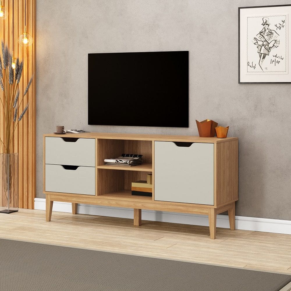 Rack para TV até 55 Polegadas 1 Porta 2 Gavetas com Pés de Madeira MB1096 Movelbento