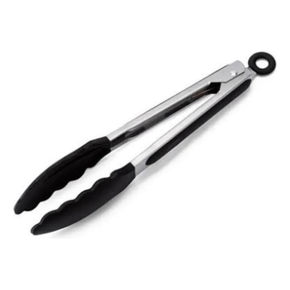Pegador Culinário Pinça Silicone Multiuso Inox Cor Preto